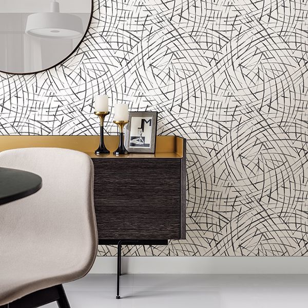 Willy Nilly Black Brushstrokes Wallpaper - Brewster Wallcovering