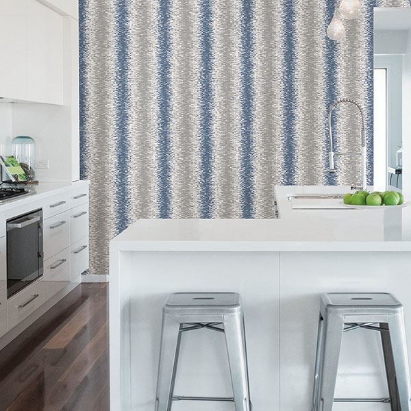 Quake Blue Abstract Stripe Wallpaper - Brewster Wallcovering