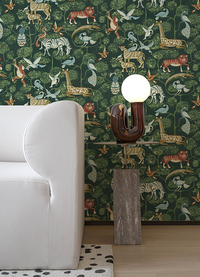 Rigby Green Jungle Animals Wallpaper - Brewster Wallcovering