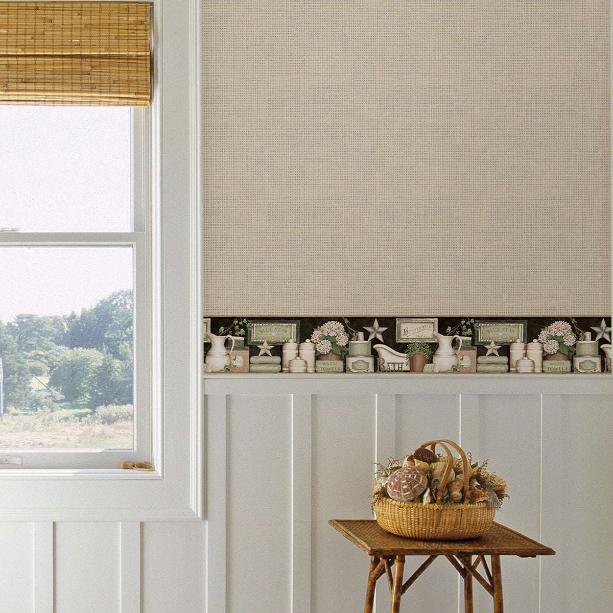 Martha Black Country Bath Border - Brewster Wallcovering