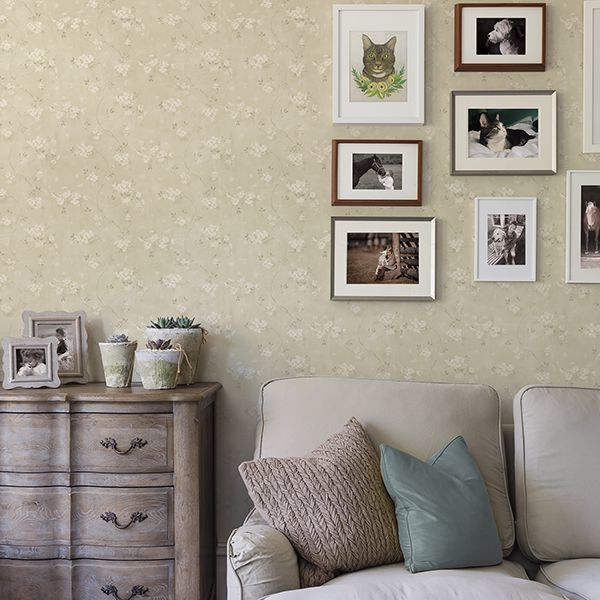 Braham Taupe Floral Trail Wallpaper - Brewster Wallcovering