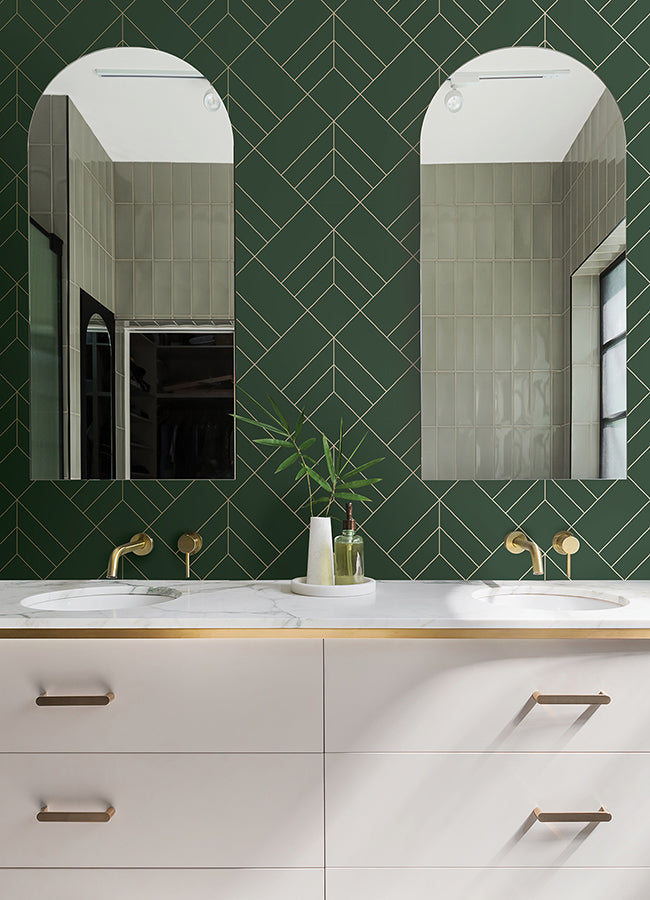 Sander Evergreen Geometric Wallpaper - Brewster Wallcovering