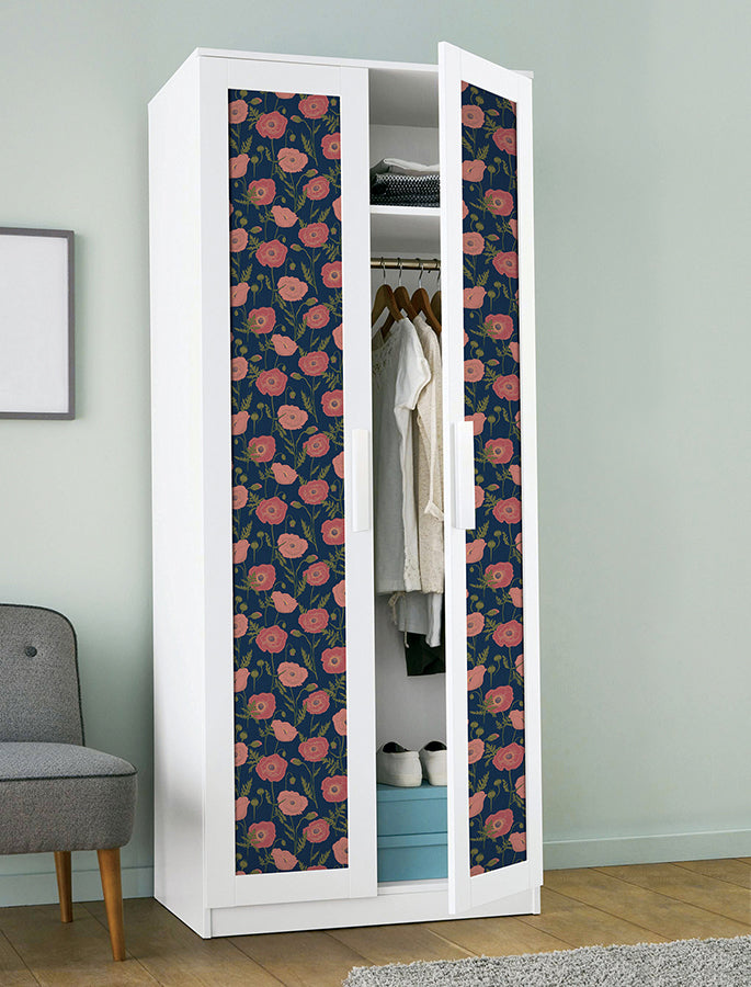 Navy Pink Poppy Field Peel and Stick Wallpaper - Brewster Wallcovering