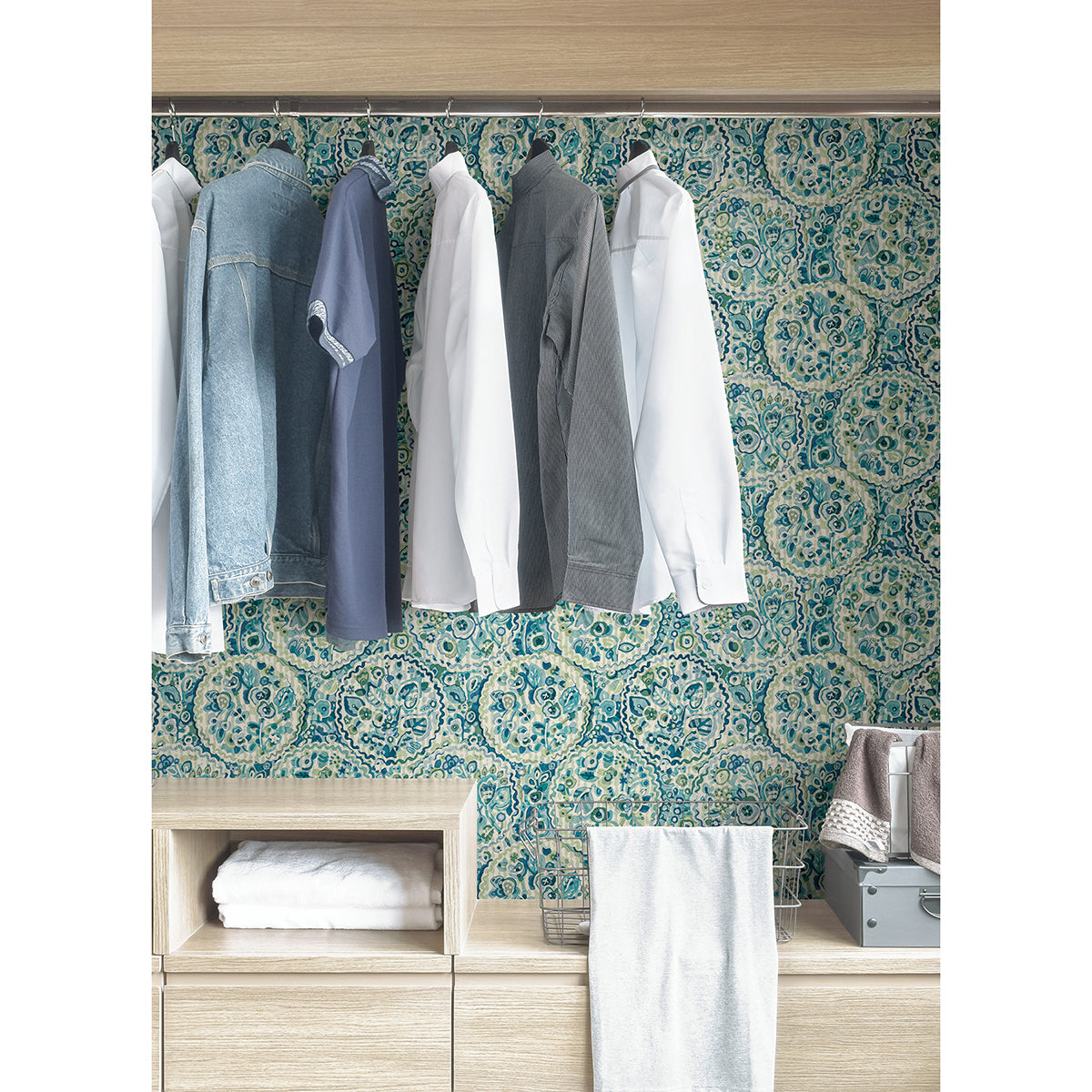 Teal Camille Peel and Stick Wallpaper - Brewster Wallcovering