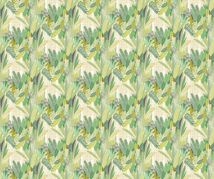 Glasshouse Green Tropical Damask Wallpaper - Brewster Wallcovering