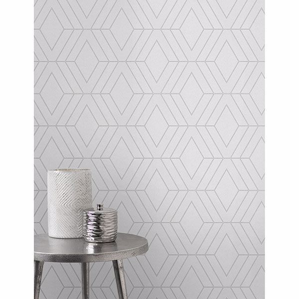 Adaline Light Grey Geometric Wallpaper - Brewster Wallcovering