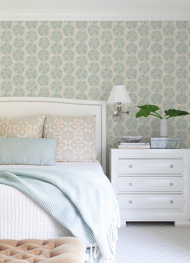 Sea Biscuit Aqua Sand Dollar Wallpaper - Brewster Wallcovering