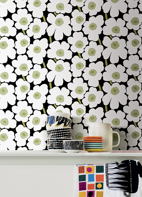 Black Pieni Unikko Peel and Stick Wallpaper - Brewster Wallcovering