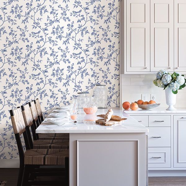 Ray Navy Bird Trail Wallpaper - Brewster Wallcovering