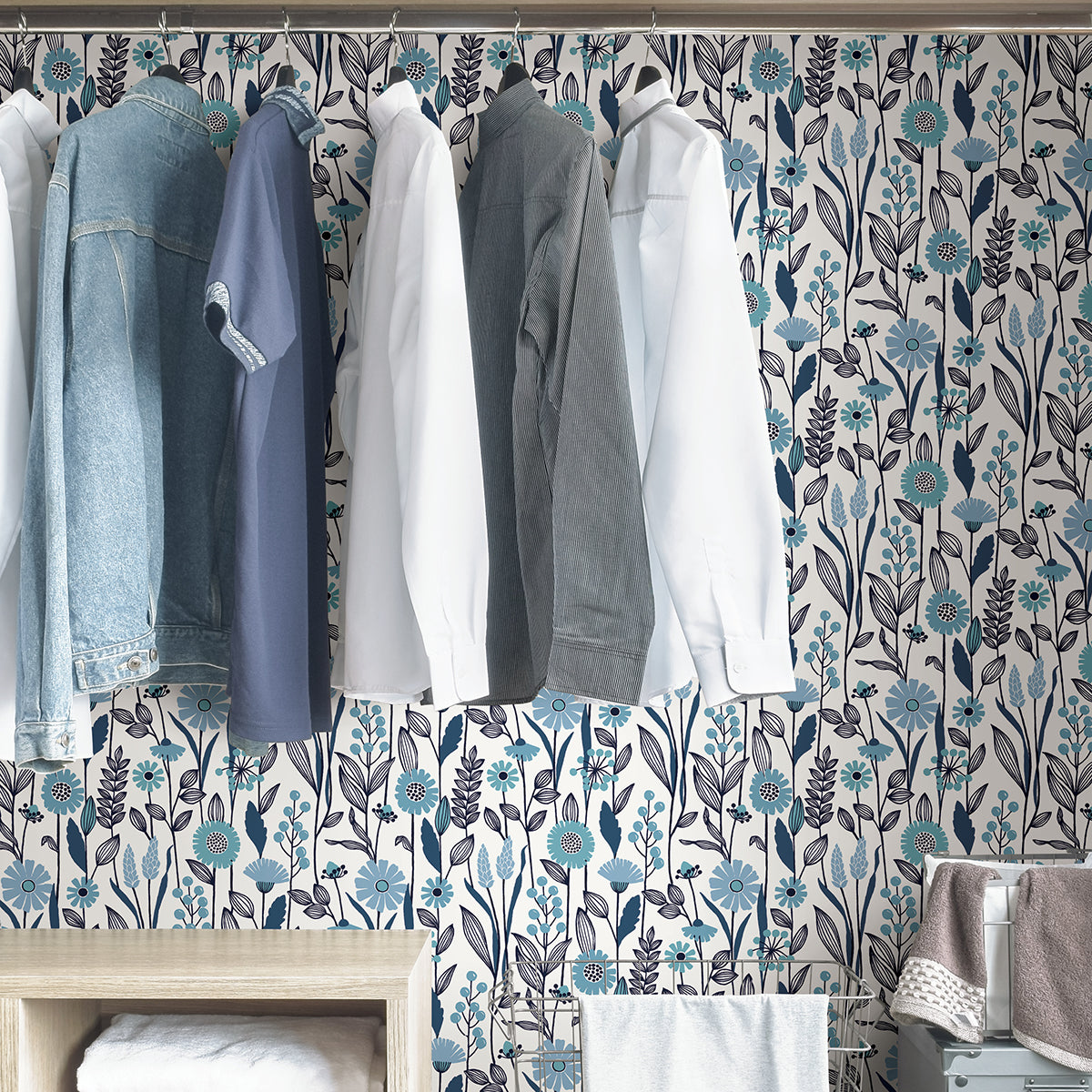 Blue Jane Peel and Stick Wallpaper - Brewster Wallcovering