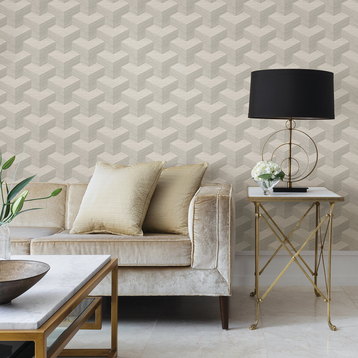 Y Knot Light Grey Geometric Texture Wallpaper - Brewster Wallcovering