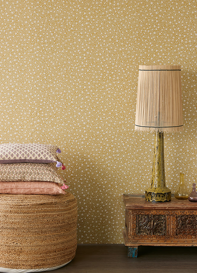 Marguerite Chartreuse Floral Wallpaper - Brewster Wallcovering