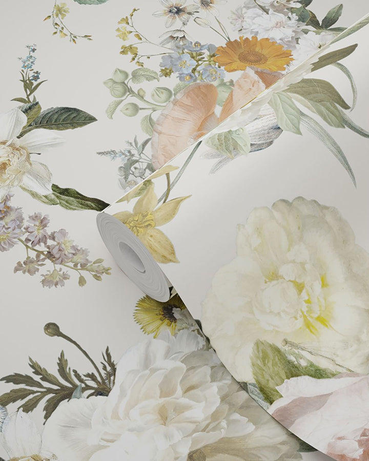 Antonia Cream Vintage Bouquet Wallpaper - Brewster Wallcovering