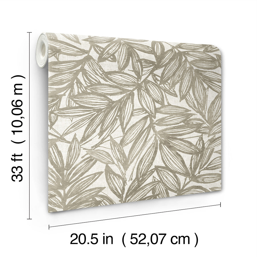 Rhythmic Taupe Leaf Wallpaper - Brewster Wallcovering