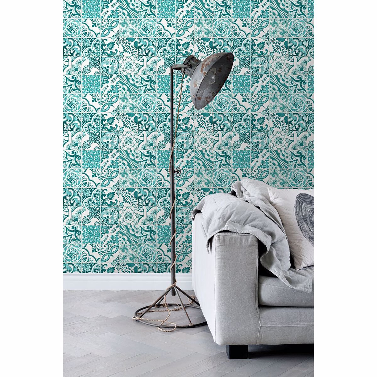 Cohen Turquoise Tile Wallpaper - Brewster Wallcovering