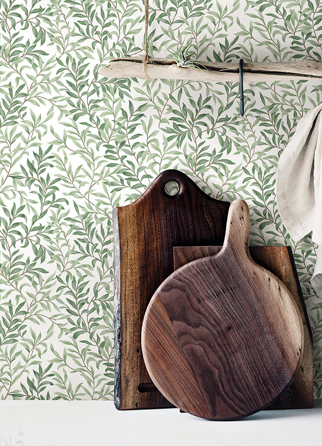 Herb Green Terrace Vines Peel and Stick Wallpaper - Brewster Wallcovering