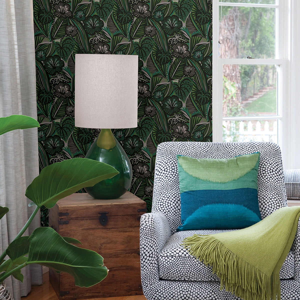 Greens Lotusland Peel and Stick Wallpaper - Brewster Wallcovering