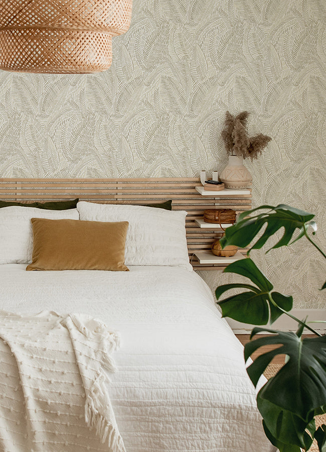 Fildia Taupe Botanical Wallpaper - Brewster Wallcovering