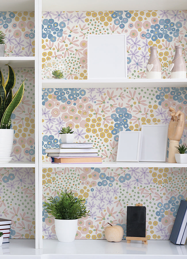 Floral Bunch Multi Bright Peel and Stick Wallpaper - Brewster Wallcovering