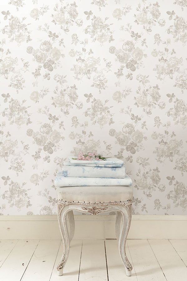 Dove Everblooming Rosettes Peel and Stick Wallpaper - Brewster Wallcovering