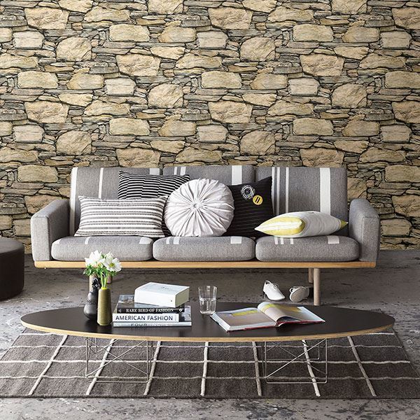 Cobble Neutral Stone Wall Wallpaper - Brewster Wallcovering