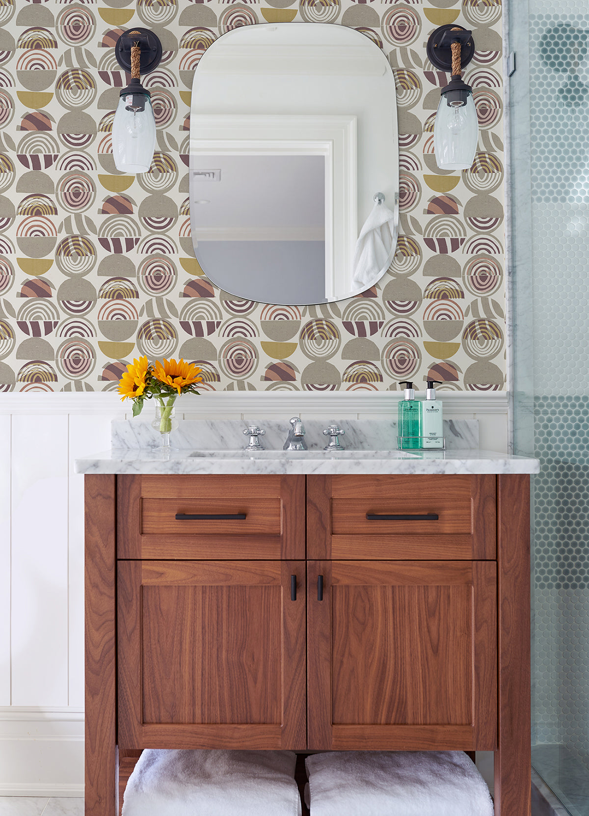 Mahe Plum Mod Geometric Wallpaper - Brewster Wallcovering