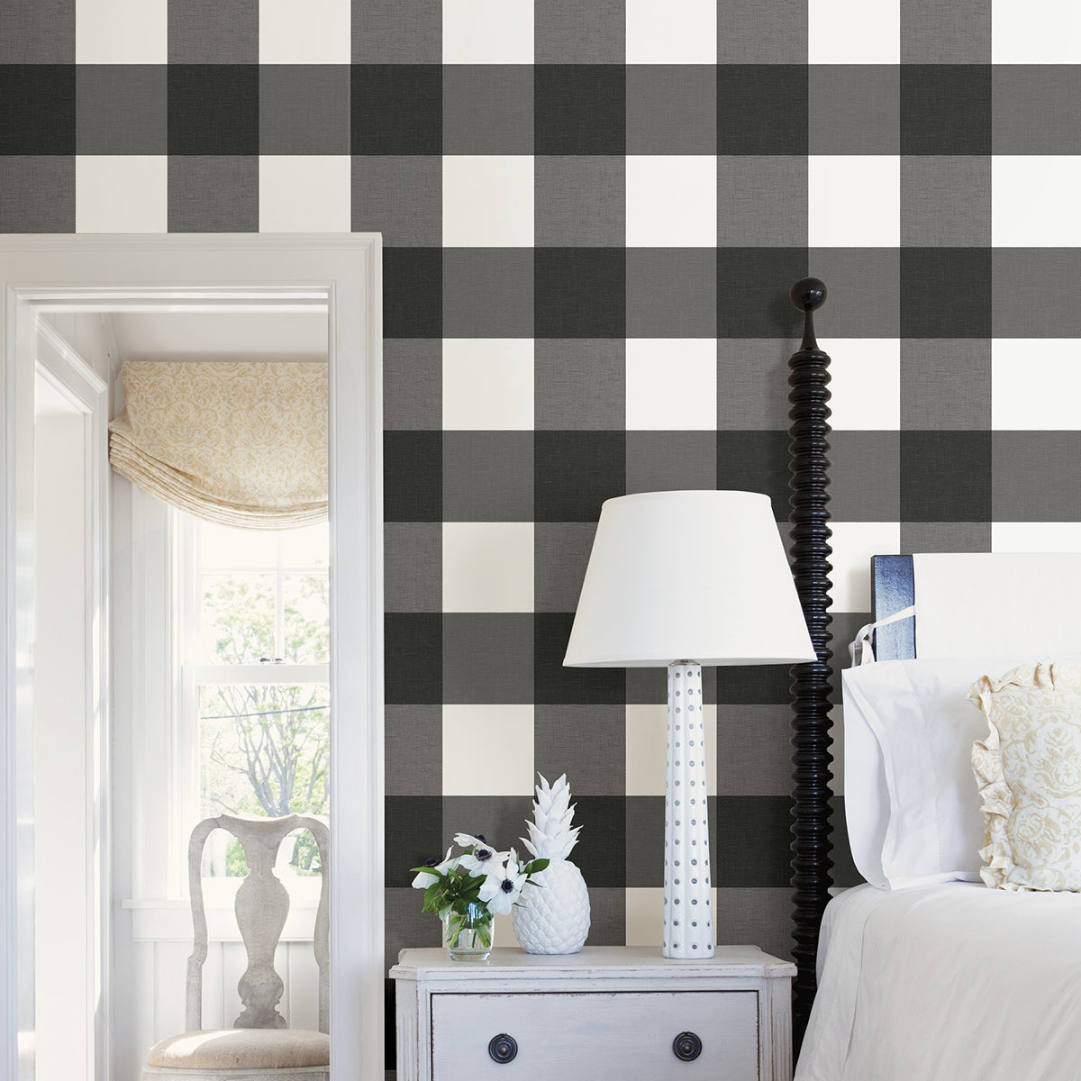 Charcoal Farmhouse Plaid Peel and Stick Wallpaper - Brewster Wallcovering