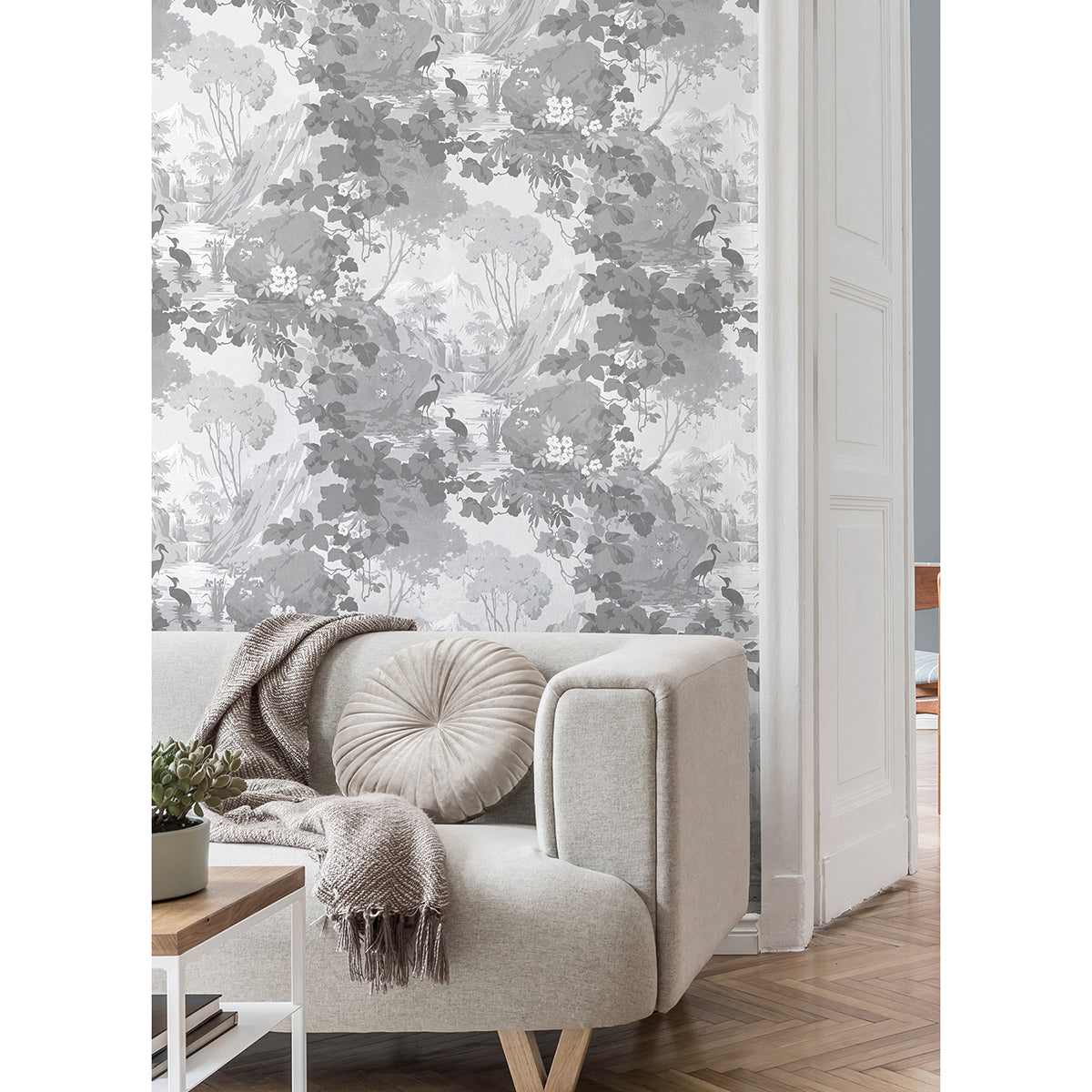 Eden Grey Crane Lagoon Wallpaper - Brewster Wallcovering