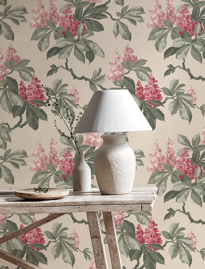 Chestnut Pink Floral Wallpaper - Brewster Wallcovering