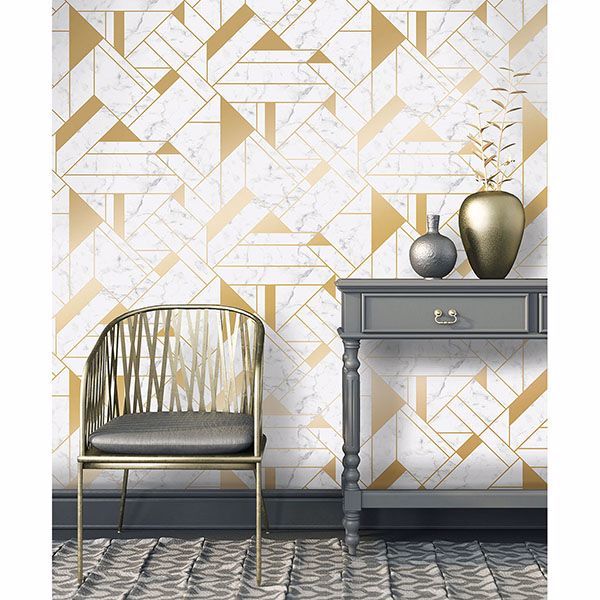 Gulliver Off-white Marble Geometric Wallpaper - Brewster Wallcovering