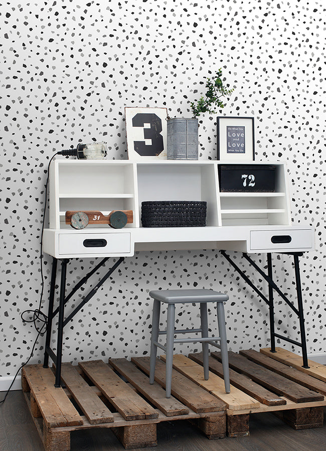 Ona Charcoal Terrazzo Wallpaper - Brewster Wallcovering