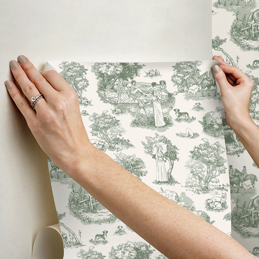 Green The Chase Peel and Stick Wallpaper - Brewster Wallcovering