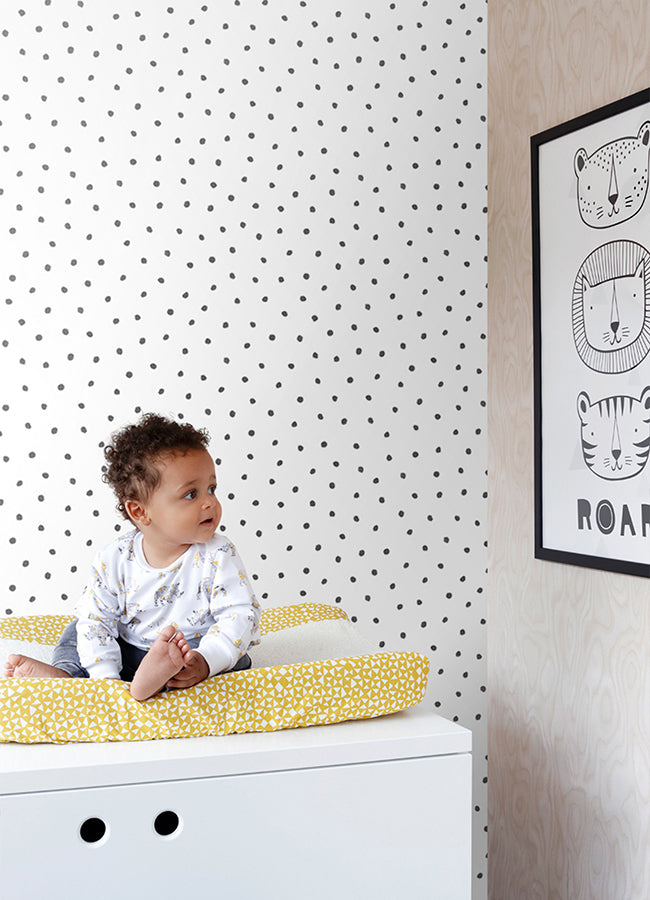 Pixie Black Dots Wallpaper - Brewster Wallcovering