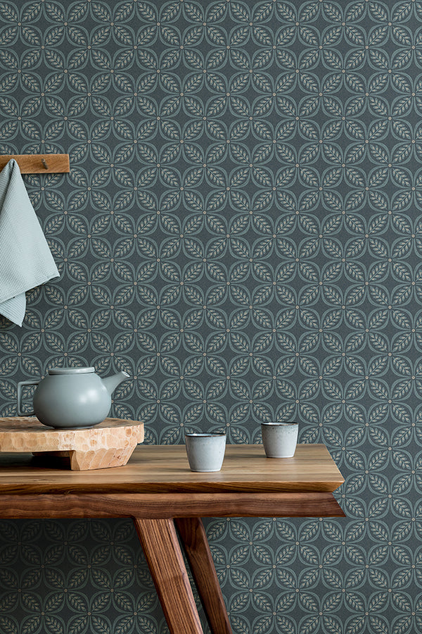 Morgrove Blue Trellis Wallpaper - Brewster Wallcovering