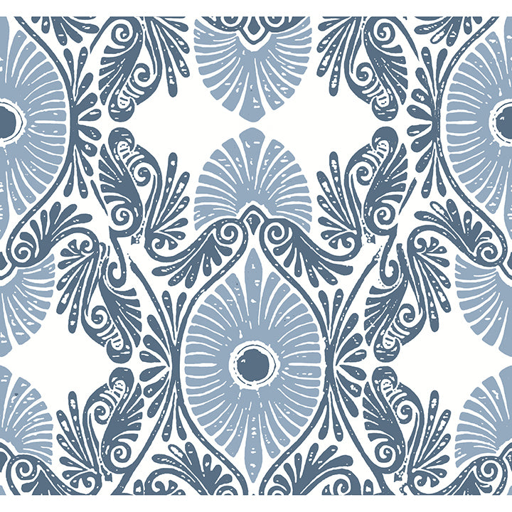 Picture of Villa Blue Embellished Ogee Wallpaper