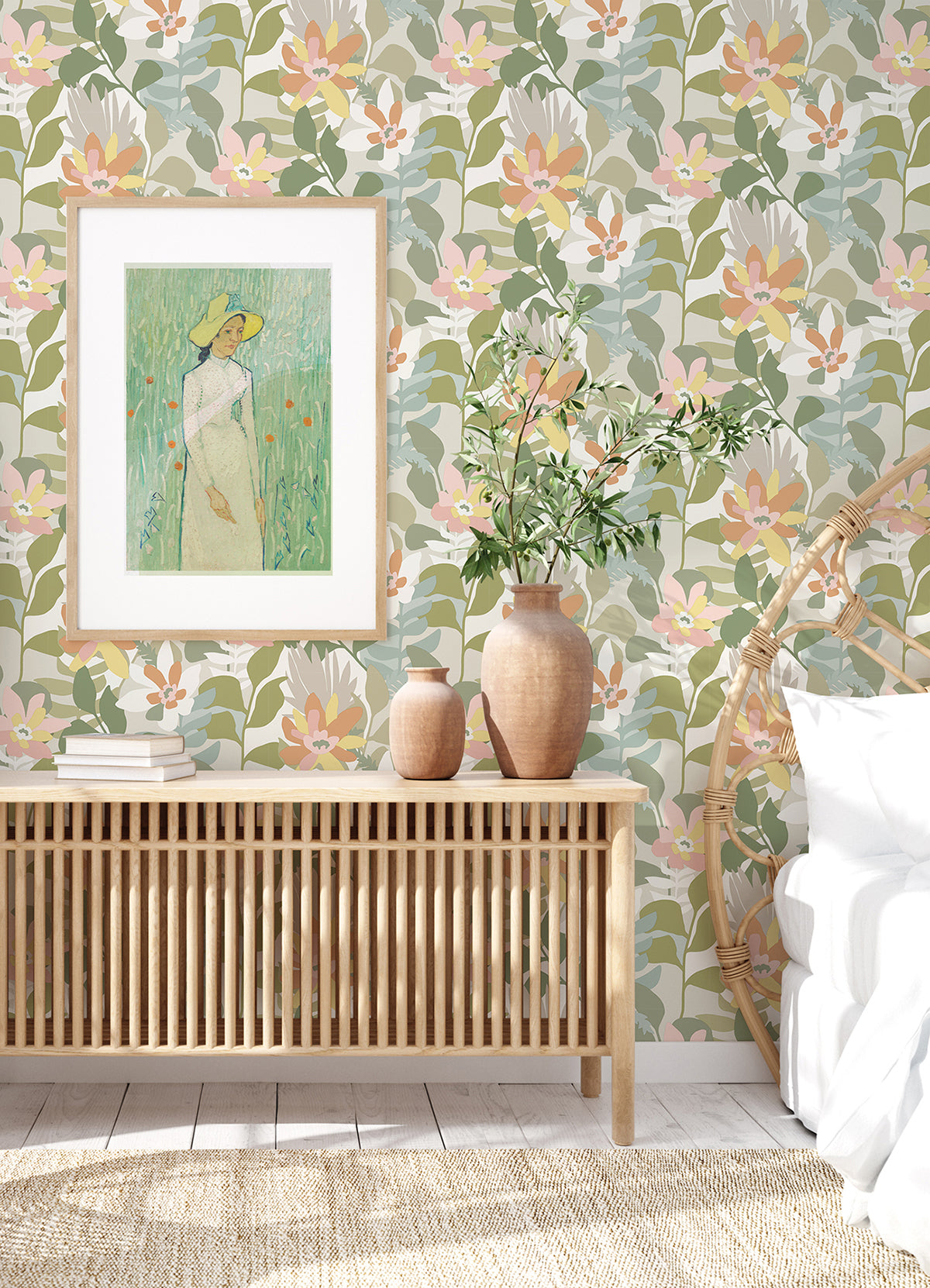 Koko Taupe Floral Wallpaper - Brewster Wallcovering