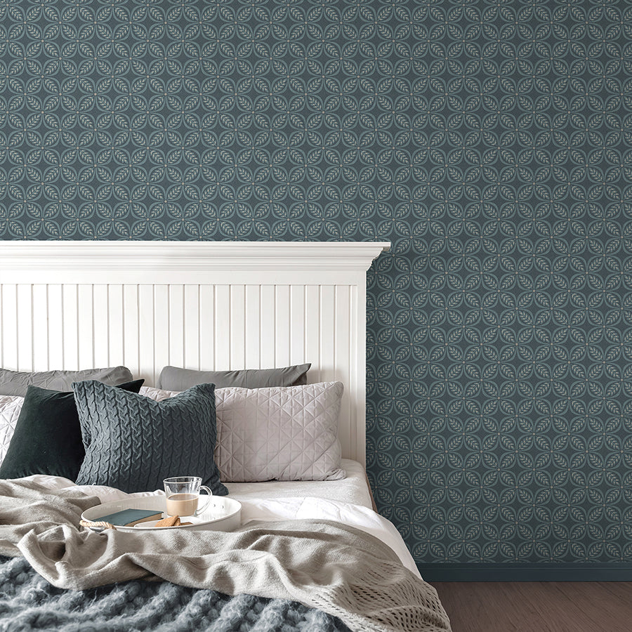 Morgrove Blue Trellis Wallpaper - Brewster Wallcovering