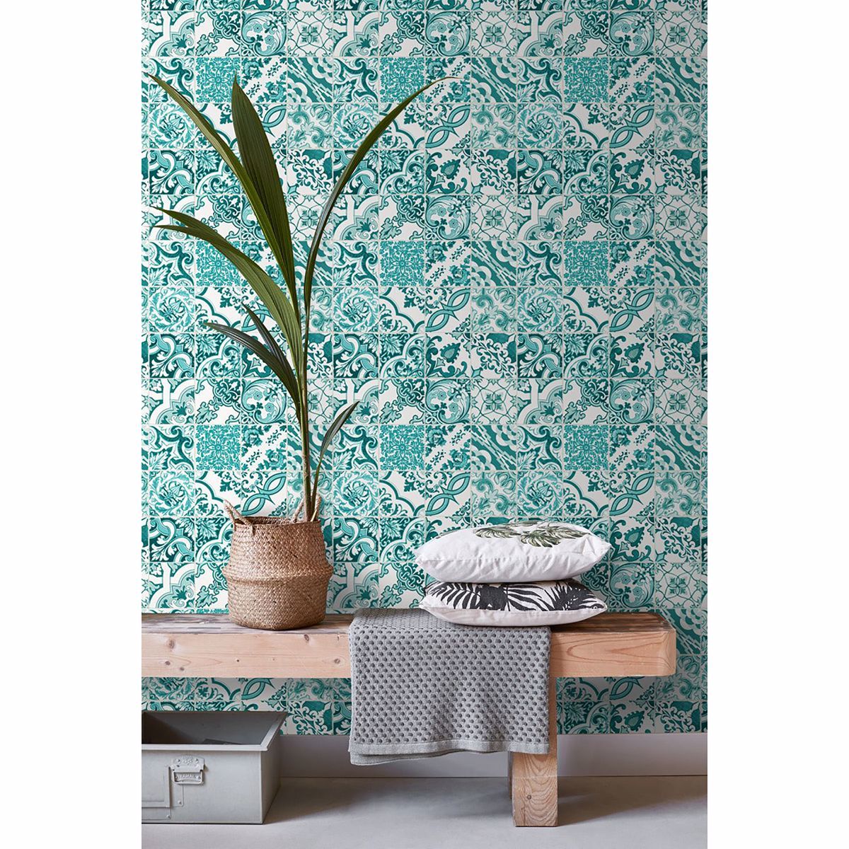 Cohen Turquoise Tile Wallpaper - Brewster Wallcovering