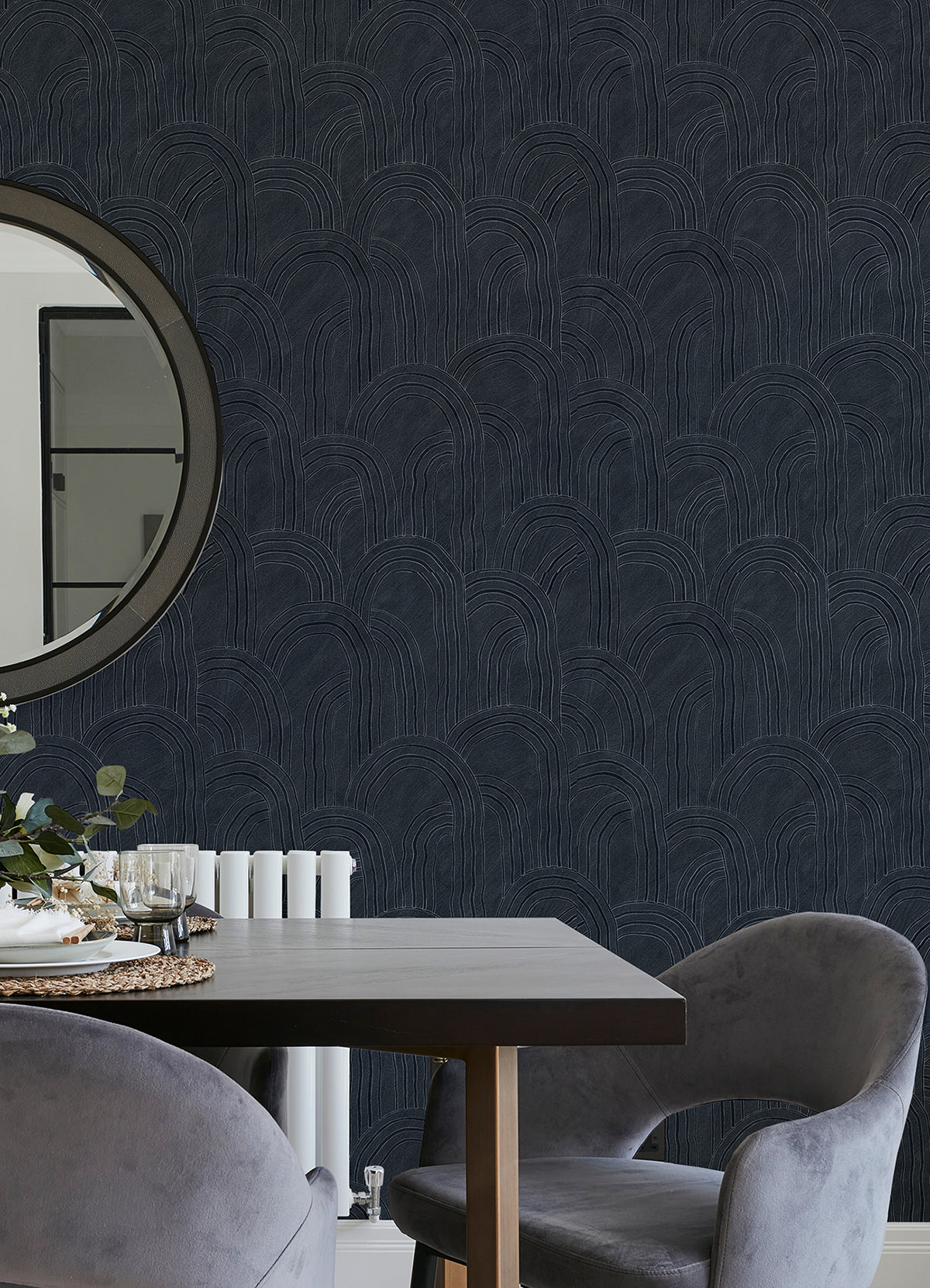 Cabo Indigo Rippled Arches Wallpaper - Brewster Wallcovering