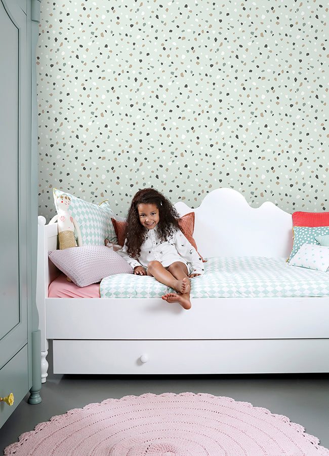 Ona Mint Terrazzo Wallpaper - Brewster Wallcovering