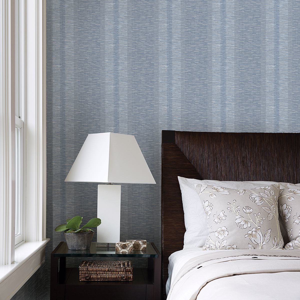 Pezula Blue Texture Stripe Wallpaper - Brewster Wallcovering