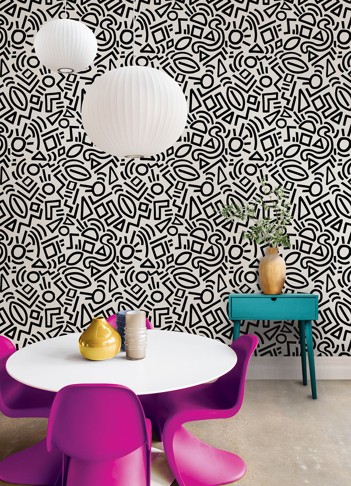 Black Doodle Abstract Peel and Stick Wallpaper - Brewster Wallcovering