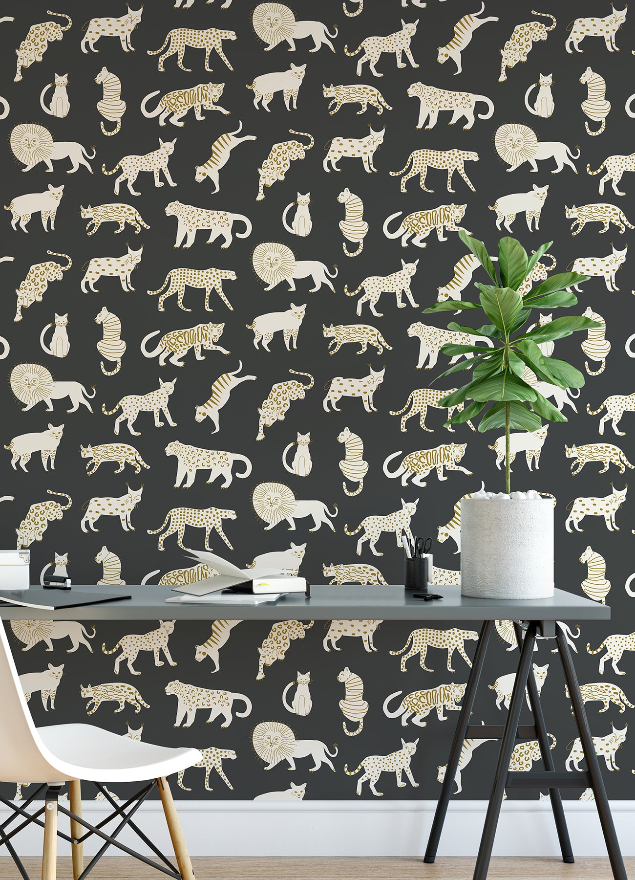 Black Kitty Kitty Novelty Peel and Stick Wallpaper - Brewster Wallcovering