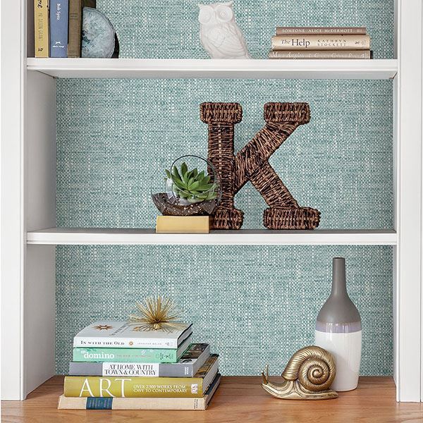 Aqua Poplin Texture Peel & Stick Wallpaper - Brewster Wallcovering