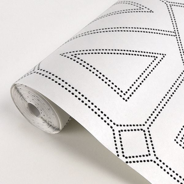 Voltaire Off-White Beaded Geometric Wallpaper - Brewster Wallcovering