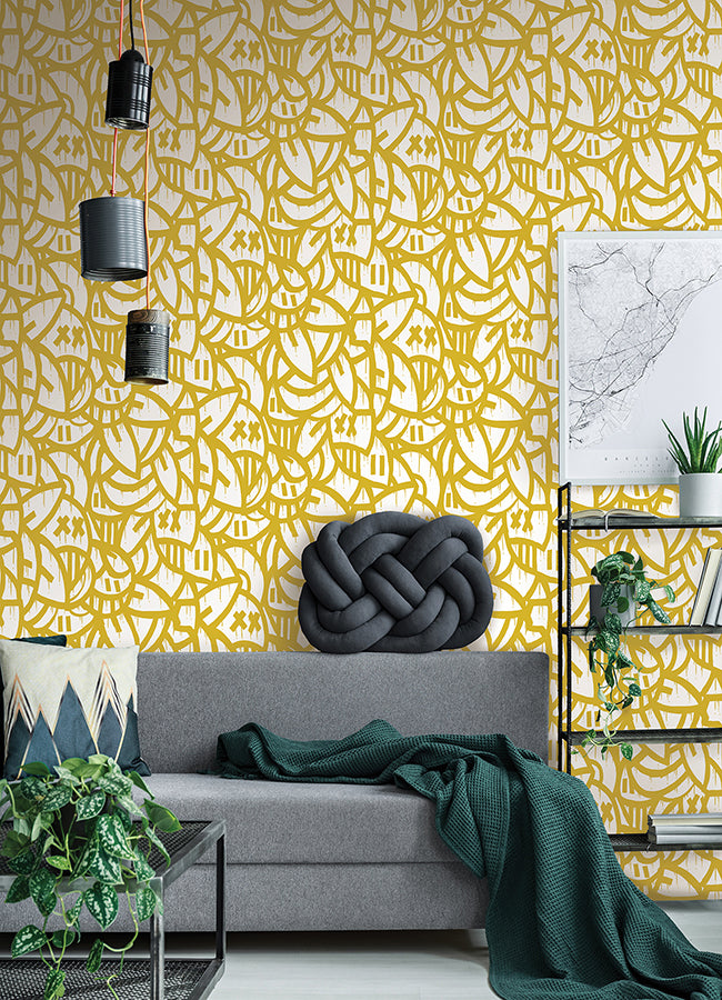 Yellow Bold Arrangements Peel and Stick Wallpaper - Brewster Wallcovering