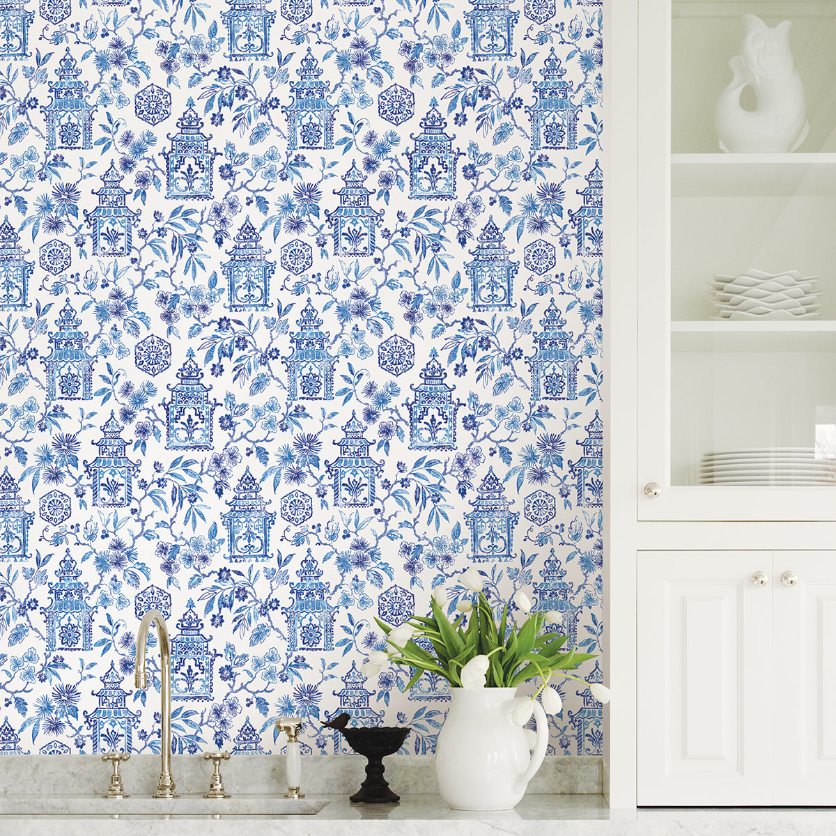 Blue Danson Peel and Stick Wallpaper - Brewster Wallcovering