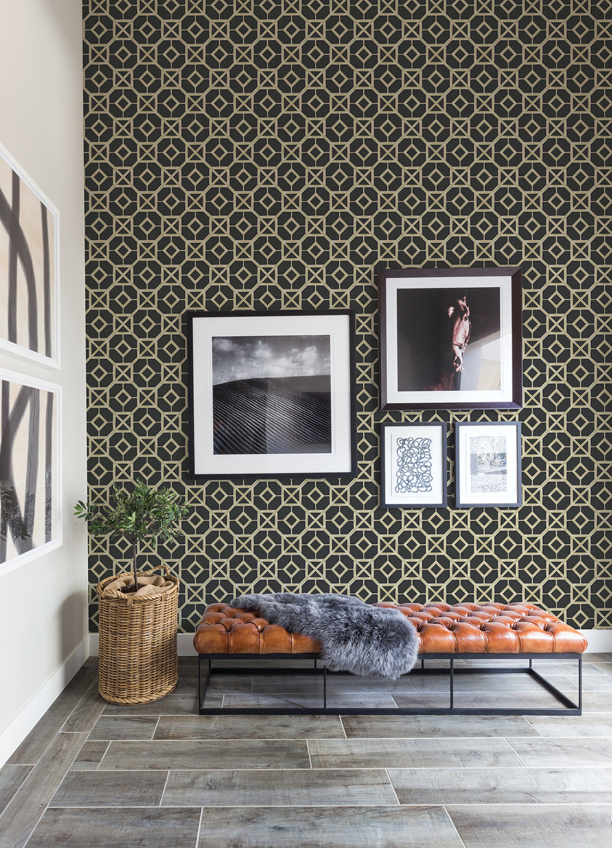 Livia Black Trellis Wallpaper - Brewster Wallcovering