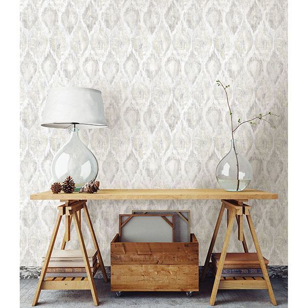 Gilboa Eggshell Ikat Wallpaper - Brewster Wallcovering