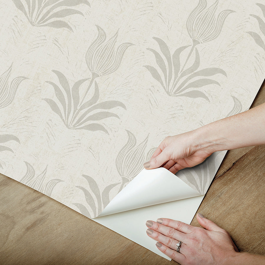 Grey Parrot Tulip Peel and Stick Wallpaper - Brewster Wallcovering